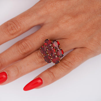 Vintage 7.8 Carat Red Garnet 14K Gold 7 Stone Cluster Cocktail Ring – Assay Jewelers