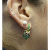 Vintage Briolette Cut Green Tourmaline & Diamond Dangling Stud Earrings in 18K