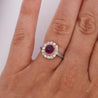 Vintage Cabochon Pinkish Purple Sapphire & Old Euro Diamond Floral Halo Ring