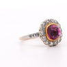 Vintage Cabochon Pinkish Purple Sapphire & Old Euro Diamond Floral Halo Ring