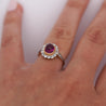Vintage Cabochon Pinkish Purple Sapphire & Old Euro Diamond Floral Halo Ring