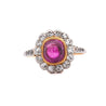 Vintage Cabochon Pinkish Purple Sapphire & Old Euro Diamond Floral Halo Ring