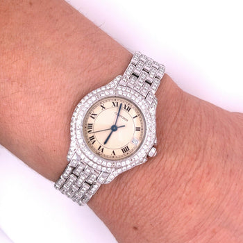 Montre Cartier Anciens Ballon à cadran rond 28 mm en or blanc 18k avec diamants – Assay Jewelers