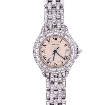 Montre Cartier Anciens Ballon 28 mm à cadran rond en or blanc 18k avec diamants – Assay Jewelers