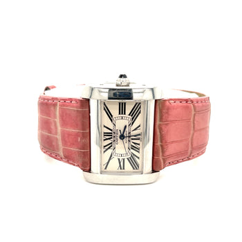 Montre-bracelet Cartier Divan 2612 pour femme, style Anciens, avec bracelet en cuir rose – Assay Jewelers