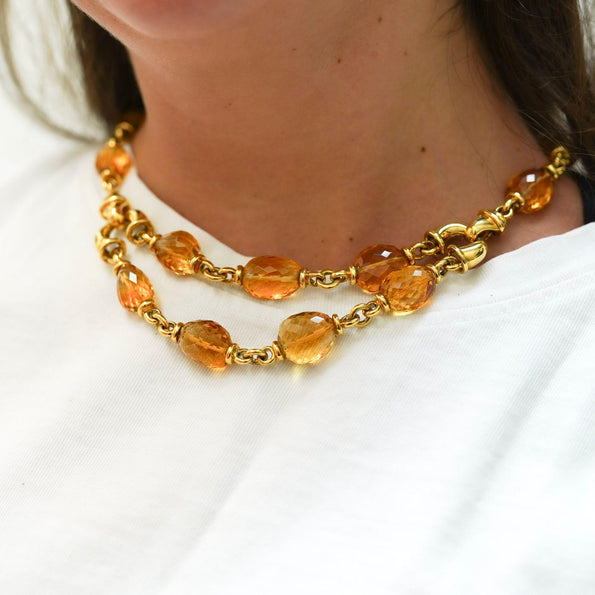 Vintage Citrine Bead 18K Gold Two Strand Necklace