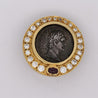 Vintage Diamond & Ruby 18K Gold Roman Coin Replica Clip-On Earrings