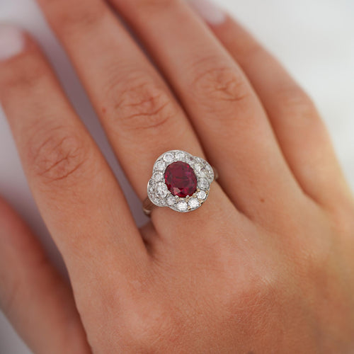 Vintage GIA Cert. 2.3 Carat No Heat Burma Ruby & Diamond in Platinum Ring