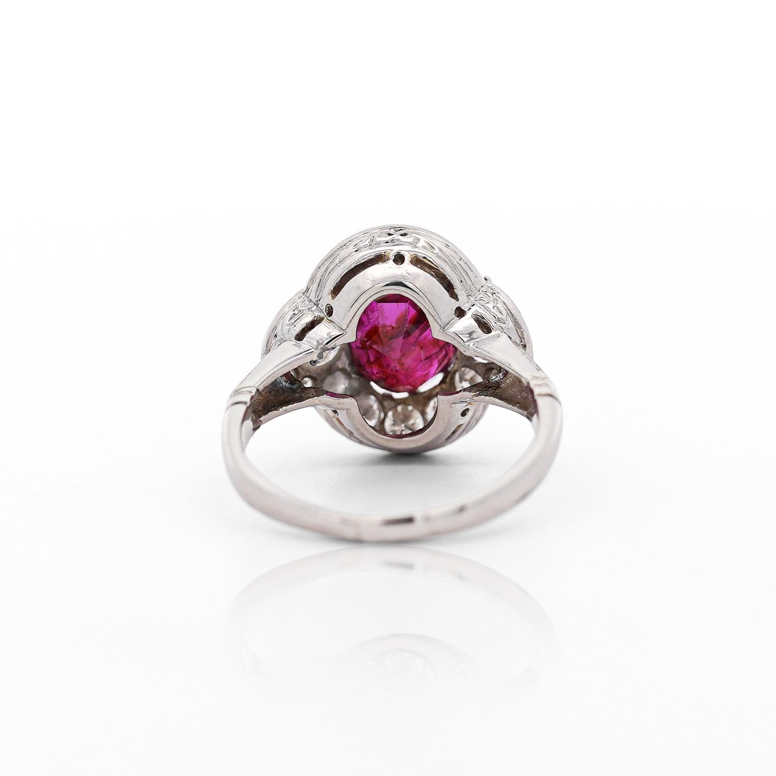 Vintage GIA Cert. 2.3 Carat No Heat Burma Ruby & Diamond in Platinum Ring