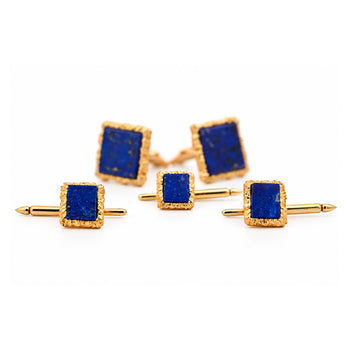 Vintage Lapis Lazuli Textured 18K Gold Cufflinks & Shirt Stud Set – Assay Jewelers