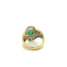 Vintage Natural Oval Cut Emerald & Diamond Ribbed Textured Bezel Set 18K Gold Ring