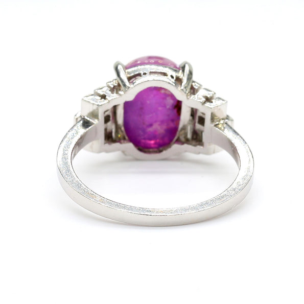 Vintage No Heat 7 Carat Purplish Pink Star Sapphire Platinum Art Deco Ring