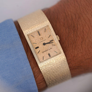 Vintage Omega for Tiffany & Co 14K Gold Textured Dial Manual Wind Bracelet Watch – Assay Jewelers