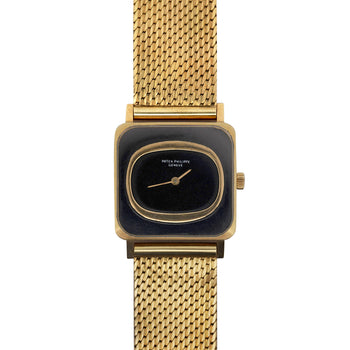 Vintage Patek Philippe 25mm Square Ellipse 18K Gold Black Dial Watch – Assay Jewelers