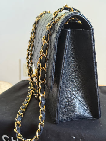 Vintage Rare Original Chanel Medium Classic Flap – Navy Blue Caviar Leather – Assay Jewelers