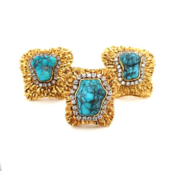 Vintage Raw Turquoise and Diamond Ring and Earring Set in 18k Gold – Assay Jewelers
