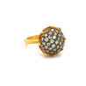 Vintage Retro 22K Carved Yellow Gold and Round Ball Diamond Cluster Ring