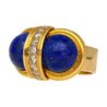 Vintage Retro Cabochon Lapis Lazuli 18K Gold Clip-On Earrings and Ring Set