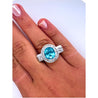 Vintage Retro Style 8 Carat Oval Cut Blue Zircon with Diamond Halo in Platinum & 18K Gold Filigree Set Ring