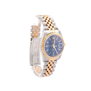 Vintage Rolex Blue Dial Oyster Date 34mm Two Tone Fluted on Jubilee Watch – Assay Jewelers