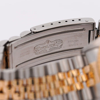Vintage Rolex Blue Dial Oyster Date 34mm Two Tone Fluted on Jubilee Watch – Assay Jewelers
