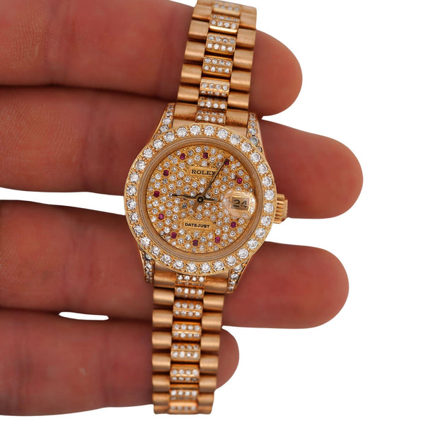 Vintage Rolex Datejust Presidential Diamond Ruby 18K Gold Watch