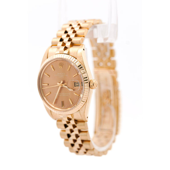 Vintage Rolex OP Date 34mm 14k Gold Champagne Dial Watch