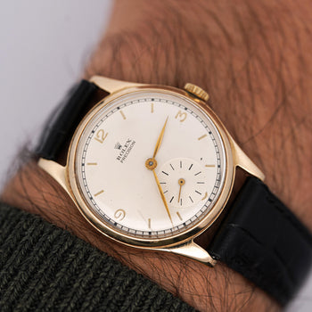 Vintage Rolex Precision 12325 Gold Manual Wind Sub Dial On Leather Watch – Assay Jewelers