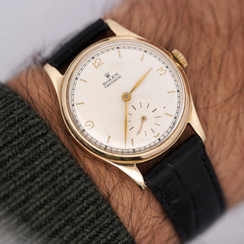 Vintage Rolex Precision 12325 Gold Manual Wind Sub Dial On Leather Watch – Assay Jewelers
