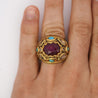 Vintage Ruby Rose Cut Diamond & Turquoise 18K Gold Ring