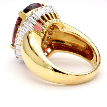 18.75 Carat Cushion Cut Pink Tourmaline & Diamond Halo Set 18K Yellow Gold Ring – Assay Jewelers