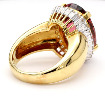 18.75 Carat Cushion Cut Pink Tourmaline & Diamond Halo Set 18K Yellow Gold Ring – Assay Jewelers