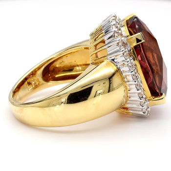 18.75 Carat Cushion Cut Pink Tourmaline & Diamond Halo Set 18K Yellow Gold Ring – Assay Jewelers