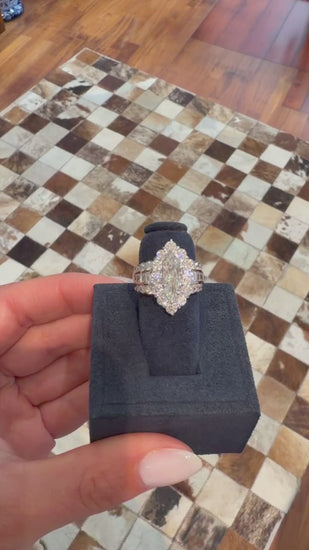 GIA Cert. 1.50 Marquise Diamond E/VS2 Cluster Halo Platinum Band Cocktail Ring