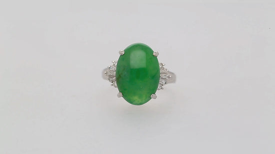 9 Carat Untreated Jadeite Jade Fei Cui and Diamond Platinum Ring HK Certified