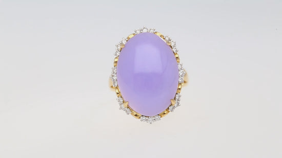 19.48 Carat Oval Lavender Jadeite Jade and Diamond Cocktail Ring