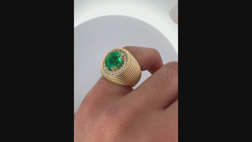 GIA Certified 3.01 Carat Colombian Emerald & Diamond 18K Yellow Gold Unisex Ring