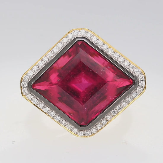 GIA Certified 17.16 Carat Lozenge Cut Rubellite Red Tourmaline Ring