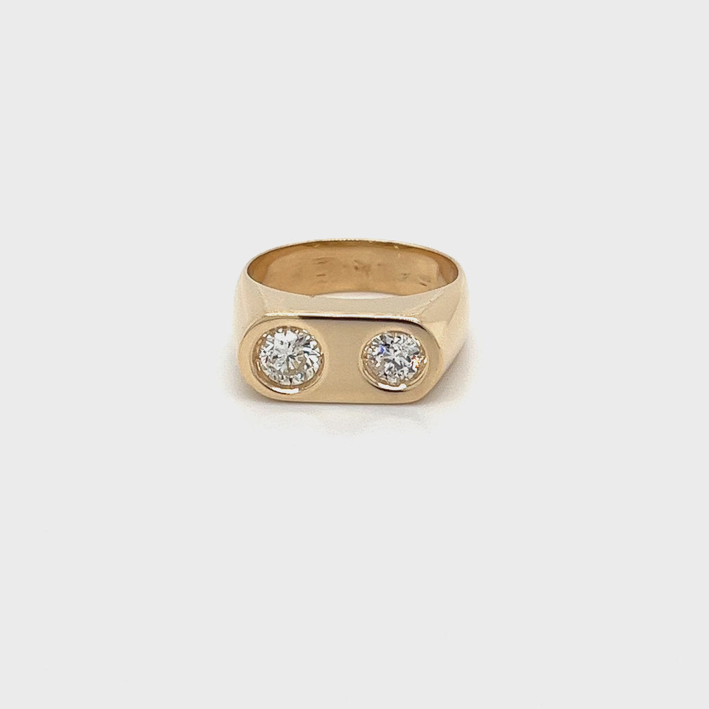 Double Diamond Bezel Statement Ring in 18K Yellow Gold