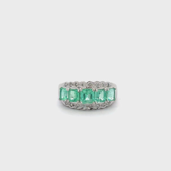 1.5 Carat Emerald and Diamond 5-Stone Band Ring in Platinum