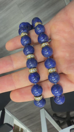 Lapis Lazuli with Diamond Rondelle Spacers 18K Yellow Gold Bead Necklace