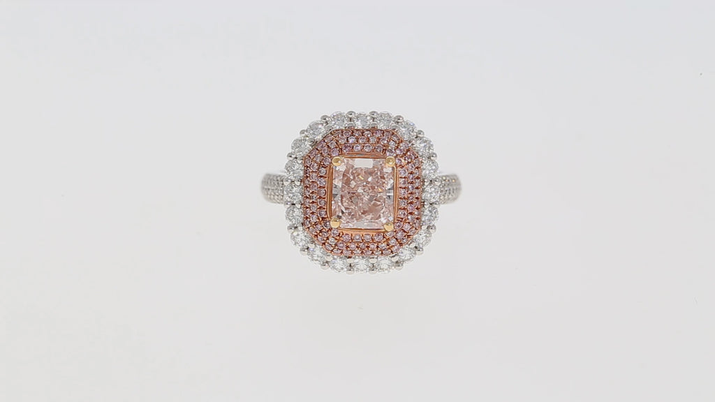 GIA Certified 2.69 Carat Fancy Orangey Pink Diamond and Diamond Halo Ring