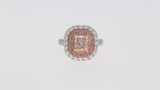 GIA Certified 2.69 Carat Fancy Orangey Pink Diamond and Diamond Halo Ring