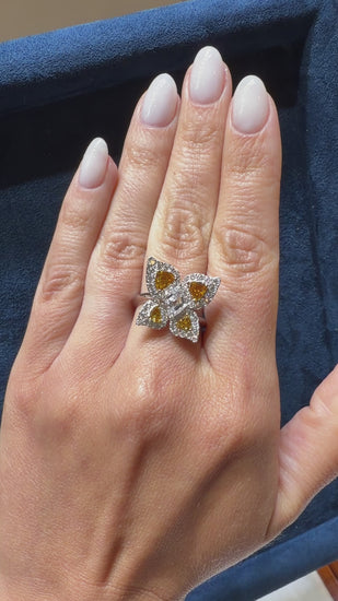 2.26 Carat White and Orange Diamond Butterfly Motif Ring