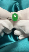 Certified 4.17 Carat Untreated Jadeite Jade and Baguette Diamond Platinum Ring