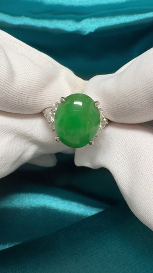 Certified Untreated 8.14 Carat Jadeite Jade A Fei Cui Platinum Ring