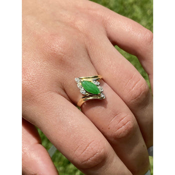 Ring من Jadeite Jade بقصّة ماركيز مع Diamonds طبيعية من ذهب أصفر خالص 18k – Assay Jewelers